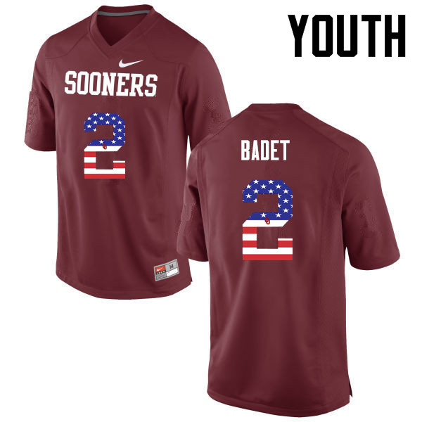 Youth Oklahoma Sooners #2 Jeff Badet College Football USA Flag Fashion Jerseys-Crimson